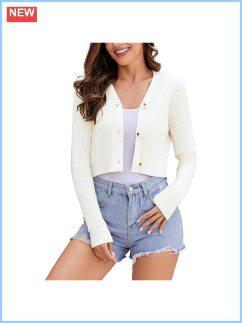 Long Sleeve Cropped Cardigan Button Front Ribbed Shrug